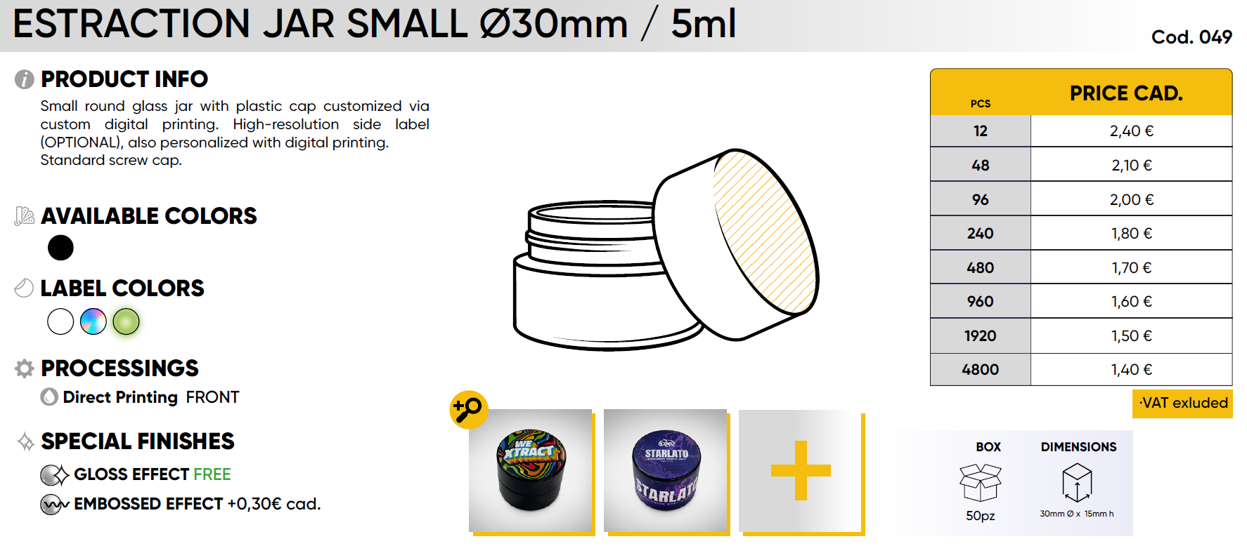 EXTRACTION JAR SMALL ∅30mm / 5ml - Image 2