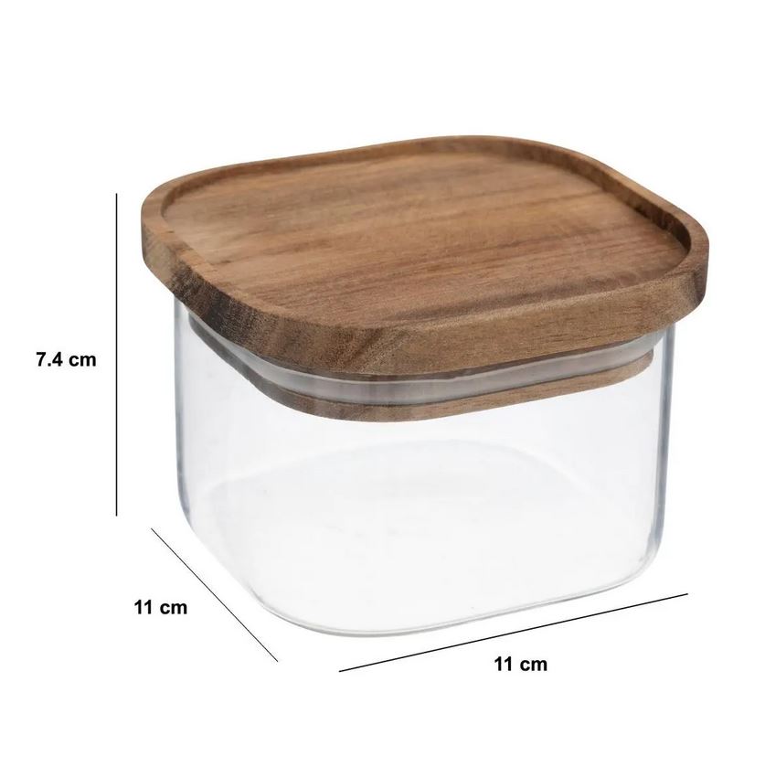 Glass jar with acacia lid in various sizes - CUSTOM laser engraving